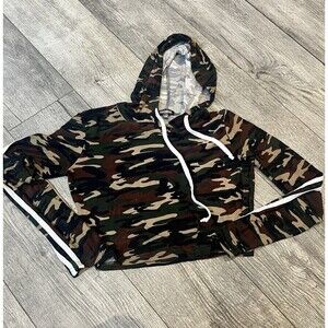 Feathers Womens‎ Large Camouflage Hooded Long Sleeve Crop Top Light Material